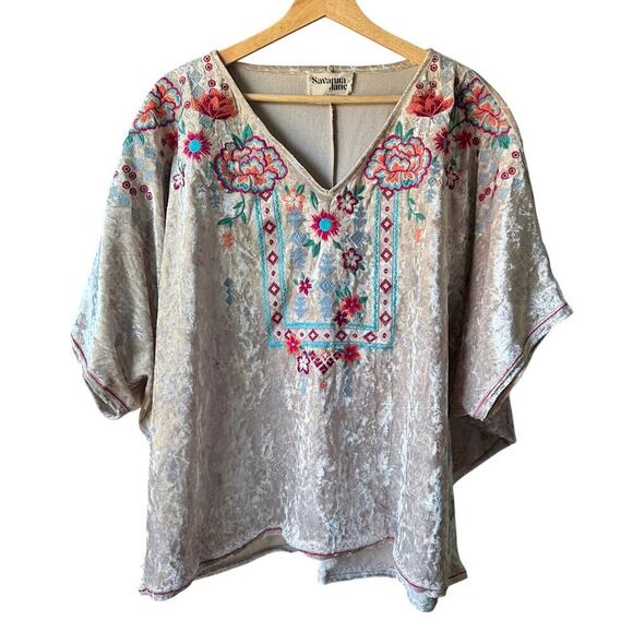 Savanna Jane Tops - Savanna Jane Forever Wanted Floral Embroidered Crushed Velvet Boxy Top S / M